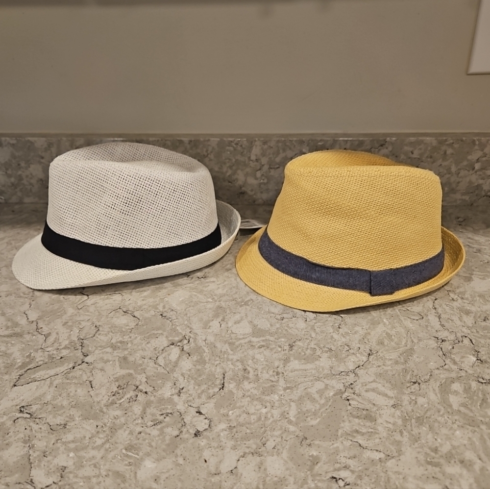 Jazz Hat Men  Beach Hat Women Straw Hat Woven White Black/ Tan Chambray Fedora